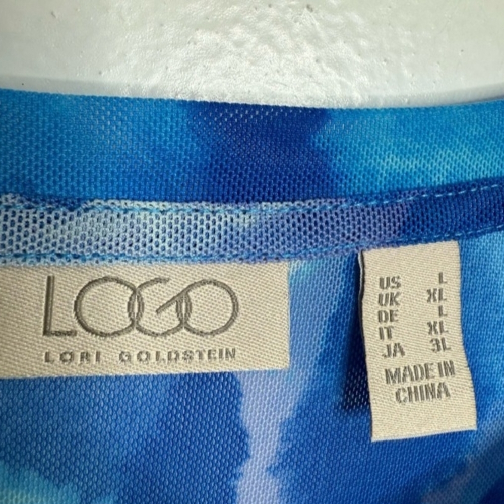 LOGO by Lori Goldstein Blue Patterned Blouse - image 4
